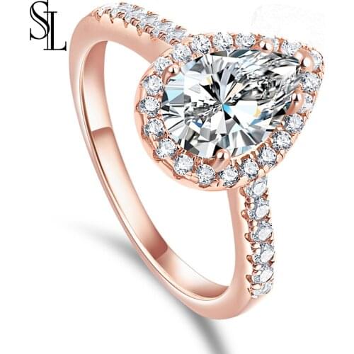 SL Pear Shape 925 Sterling Silver Wedding Engagement Ring For Women White AAA CZ Elegant Jewelry Gift