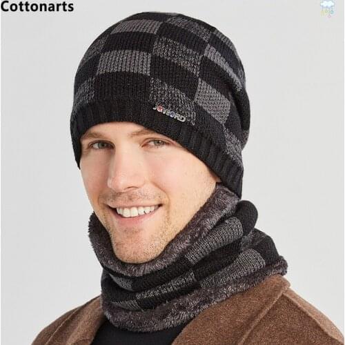 Winter Beanie Hat for Men Knitted Hat with Coral Fleece Scarf Unisex Breathable Warm Cap Women Wool Cap Balaclava Mask Bonnets