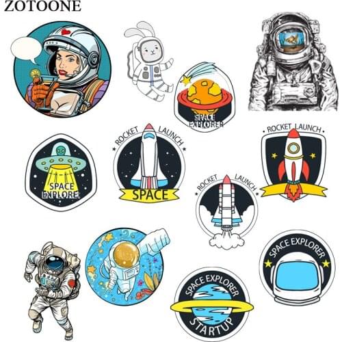 ZOTOONE Space Rocket Astronaut Patch Iron on Transfers for Clothing Applications DIY T-shirt Heat Transfers Appliques Stickers E