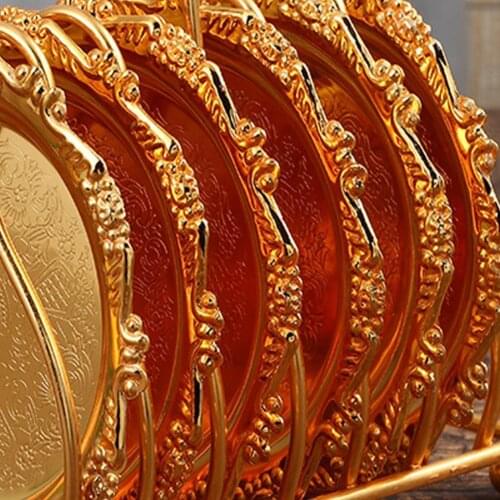 1 Set Mini Cake Plates Vintage Reusable Alloy Elegant Shape Golden Color Dessert Plate Set for Home Carved dish storage rack