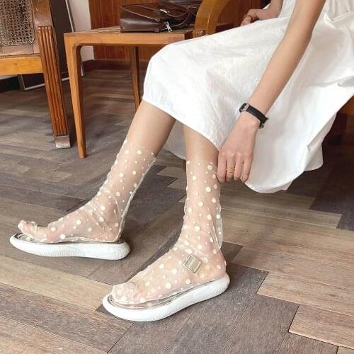 1 Pair Fashion Dots Tulle Socks Women Mesh Transparent Long Socks Girls Summer Breathable Ultrathin Female Hosiery