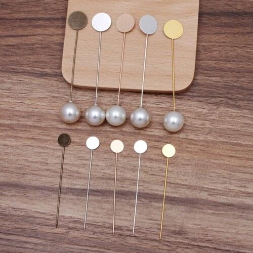 10pcs Brooch cabochon Bases Safety Pins Copper Lapel Pin Base Blank Stick Pin Brooch Settings Bezel Trays for DIY