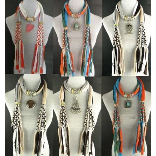 2018 Scarf jewelry necklace pendants scarves golden charm Jewellery Mix Colors 20 colors 24pcs