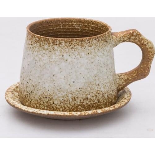 300ML Japanese handmade coffee cup and saucer retro stoneware afternoon tea cup set hand punch coffee cup