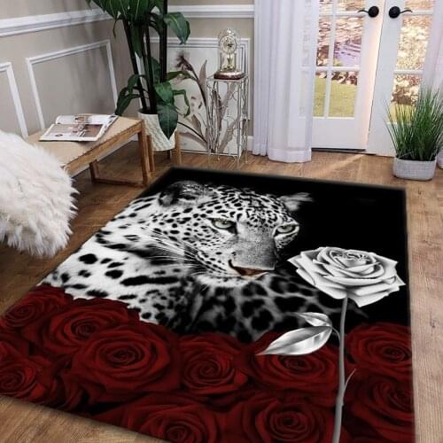 3D Leopard, Tiger Animal Head Non-slip Area Carpet, Large Carpet, Living Room, Comfortable Carpet, Soft Floor, Carpet, Bedroom