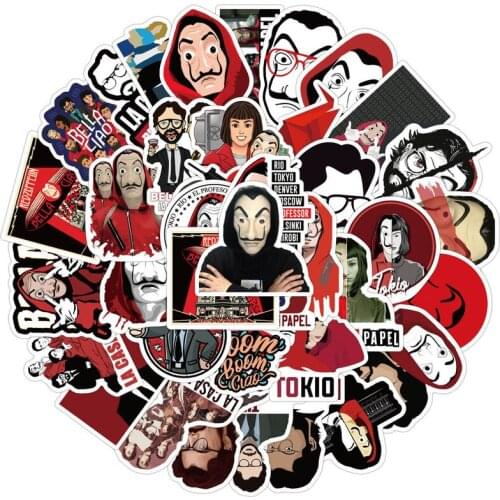 50PCS TV Show Money Heist La Casa De Papel Sticker Waterproof To DIY Moto Car Laptop PC Suitcase Cool Stickers