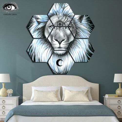 Lion Galaxy by Pixie Cold Modular Pictures 7 panels Whit King Lion Canvas painting Wall Art Picture Home Decoration Pictures