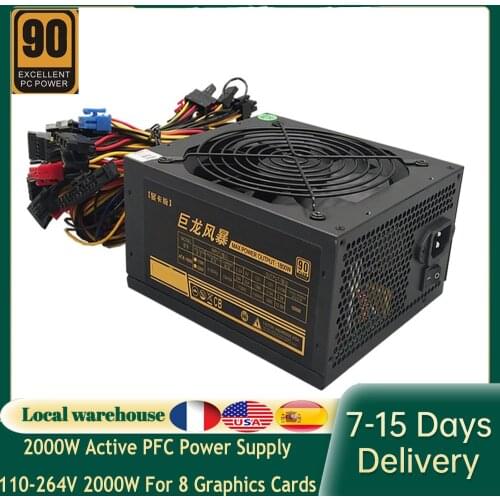 1800W 2000W Active PFC Power Supply ATX Mining Power Supply 110-264V 2000W 12x 6pin For 8 Graphics Cards GPU BTC Bitcoin Miner