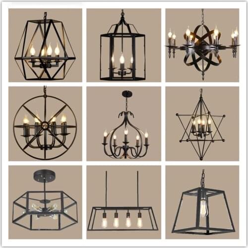 American Retro Decor Iron Chandelier Lighting Nordic Loft Ceiling Light Living Room Bedroom Wrought Iron Lamp Body Hanging Lamp
