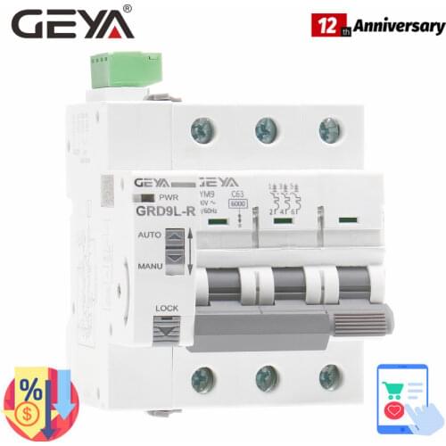 GEYA Din Rail Automatic Circuit Reclosers Mini Breaker GRD9L-R GYM9 3P MCB 6KA Intelligent MCB Safety