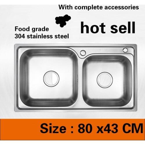 Free shipping Food grade 304 stainless steel hot sell kitchen sink ordinary double trough 0.7 mm thick durable 80x43 CM