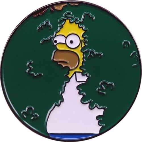 Backs Into Thing Homer Hiding in Bush Meme enamel Pin Badge