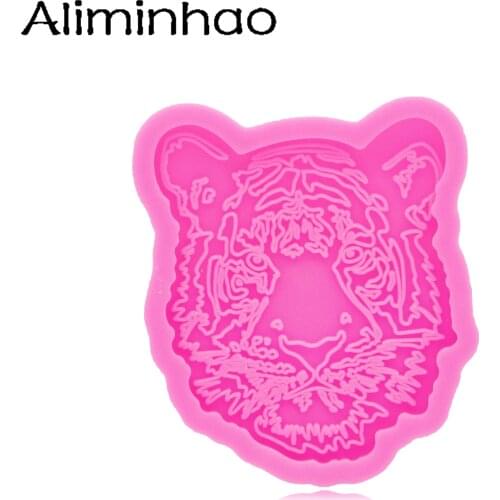 DY1054 Shiny Tiger Head Badge Reel Resin Silicone Mold, Phone Grip Mold Crafting Making With Epoxy, Mold for Chocolate