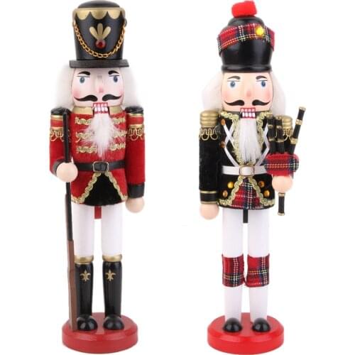 2 Pieces Wooden Handmade Nutcracker Soldier with Bagpipes & Solider with Accessories Set for Christmas Decor Gift