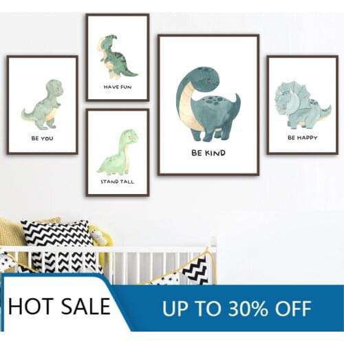 Dinosaur Baby Safari Animals Inspirational Quotes Wall Art Canvas Painting Nordic Posters Prints Pictures Boy Room Decoration
