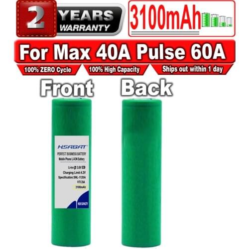 HSABAT 3100mAh Max 40A Pulse 60A Battery for 18650 rechargeable VTC5A High Drain 40A