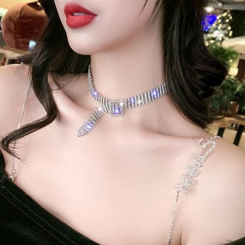 Korean All-match Rhinestones Choker Necklace 2020 Fashion Silver Color Temperament Hip Hop Trendy Personality Chokers Necklaces