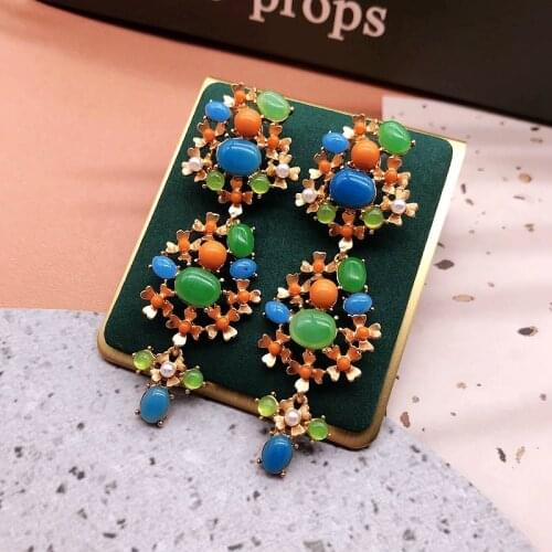 Colorful Earrings Long Elegant Flower Jewelry Vintage Retro For Womens Party Birthday Gift