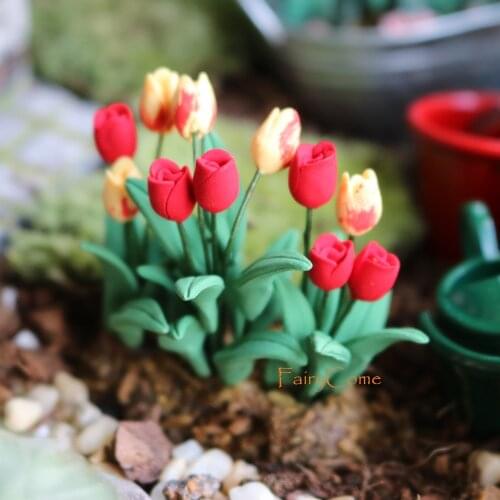 Miniature Garden Mini Flowers Clusters Fairy Garden Rose Tulip Plant Pots Miniature Gardening Ornaments Landscaping Decoration