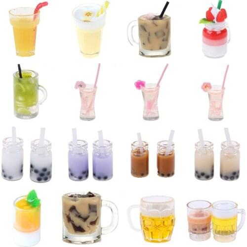 Milkshake Ice Cream Miniature Dollhouse Accessories Cups Kitchen Toys Mini Lemon Milk Fruit Tea Water Cup Strawberry Banana