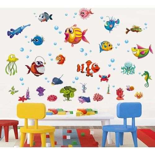 Cartoon Underwater World Childrens Room Kindergarten Bedroom and Living Room Decoration Removable Waterproof Wall Stickers