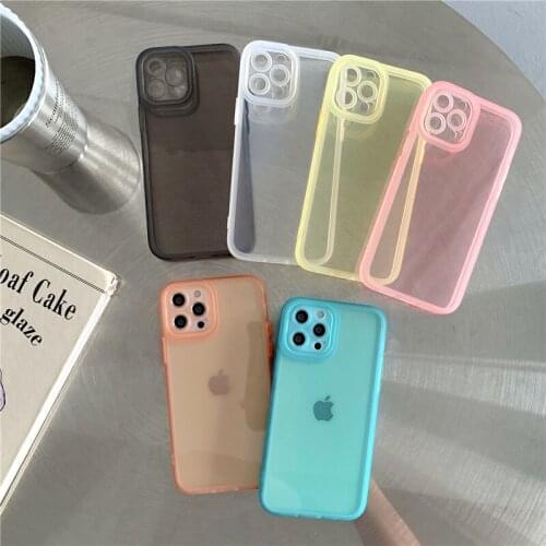 High Quality Frosted Transparent Phone Case for ipone 11 12Promax X XR XS 8 7Plus Lens Protection Shockproof Soft Silicone Cover