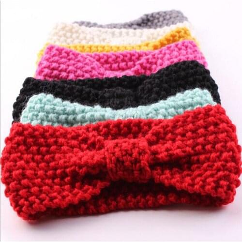 New lovely Newborn Baby Kids Handmade Hairband Turban Crochet Woolen Knitted Bow Knot solid color Headband Headwear