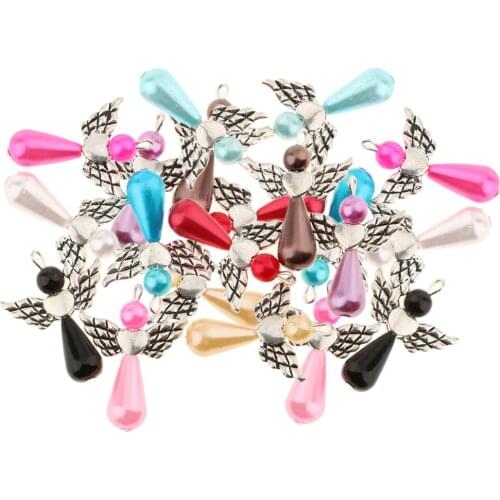 20 Pieces Angel Wing Charms Pearl Drop Beads Pendant DIY Jewelry Findings