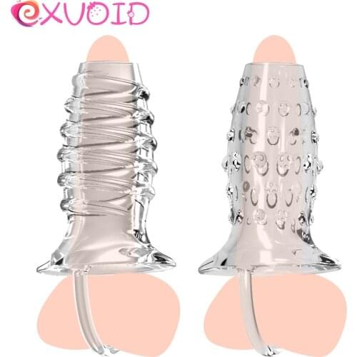 EXVOID Reusable Condom Penis Sleeve Dildo Enlargement Cock Ring Penis Erection Sex Toys for Men Adult Products Delay Ejaculation