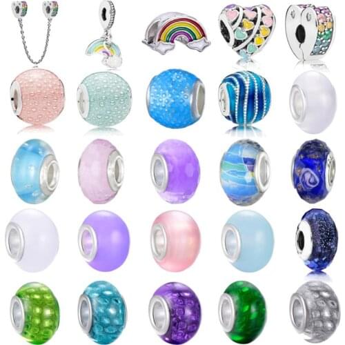 Romantic Colorful Rainbow Heart Enamel Charms Beads Fit Original Brand Bracelets Necklace DIY Women Jewelry Making