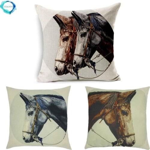 Horse Print Cotton Linen Cushion Cover European Style Home Decor Fundas Decorative Throw Pillow Cover Pillowcase Cojines 45X45CM