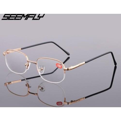 Seemfly -1 -1.5 -2 -2.5 -3 -3.5 -4 Metal Half Frame Finished Myopia Glasses Fashion Men Women Business Shortsighted Eyeglasses