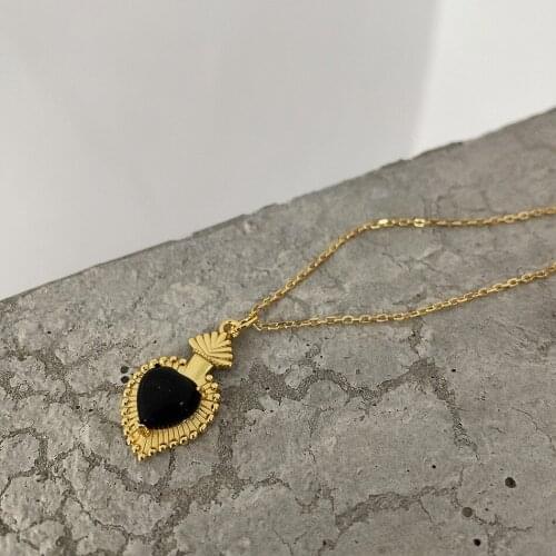 SHANICE S925 Sterling silver Heart female ins fashion short black agate Pendant Necklace Party Charm Jewelry Accessories Women