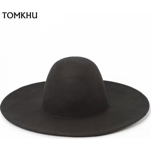 Women Large Wide Brim High Dome Top Wool Felt Hat Chic Floppy Warm Winter Cap Custom Church Sombrero Mujer Fedora Jazz Black Hat