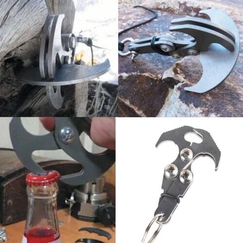 Multi Tools Stainless Steel Survival Folding Grappling Hook Climbing Claw Outdoor Gravity Carabiner Rescue Gear Small Silver