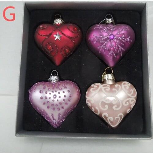 1set/pack Width=6cm Small Size Heart Shaped Glass Pendant Christmas Day Home Decoration Different Hand Painting Hanger