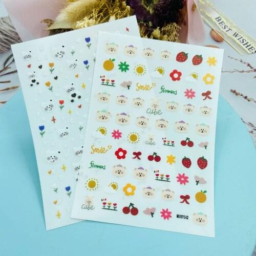 DIY Japanese Style Thin Light Traceless Nail Stickers Back Glue Dry Nail Decals Fresh Fruits &Cute Bears Nail Foils Manicure