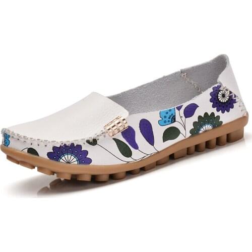 Women Casual Loafers Flats Shoes Women Genuine Leather Slip-on Ballet Flats Soft Comfortable Mother Shoes Nursing Shoes