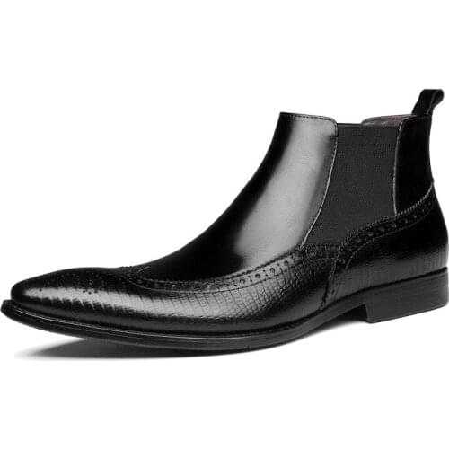 High Grade Women Luxury Fashion Chelsea Boots Carved Brogues Shoes Cow Leather Boot Black Bullock Oxfords Ankle Botas De Mujer