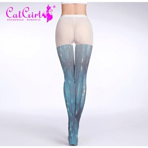 Japanese stlye vintage Gradually discolored blue Tattoo pattern printing lolita Pantyhose Tights for socking