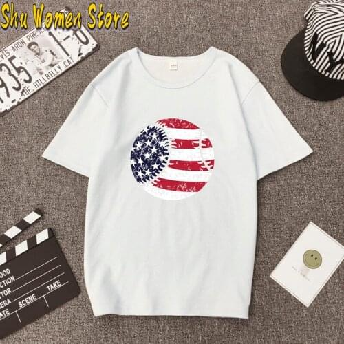 Women American Flag Baseball Soft Trendy Tee Short Sleeve Hipster Graphics Funny Streetwear Top Cotton Letter Aesthetic T-Shirt