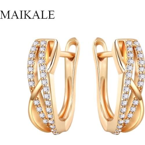 MAIKALE Rose Gold Zircon Stud Earrings for Women Black Cubic Zirconia Geometric Korean Earrings Fashion Jewelry Gifts Brincos