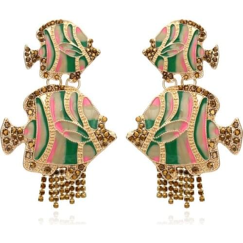 Alloy Drop Fish Tassel Earrings Animal Ear Pendant Female Ear Stud
