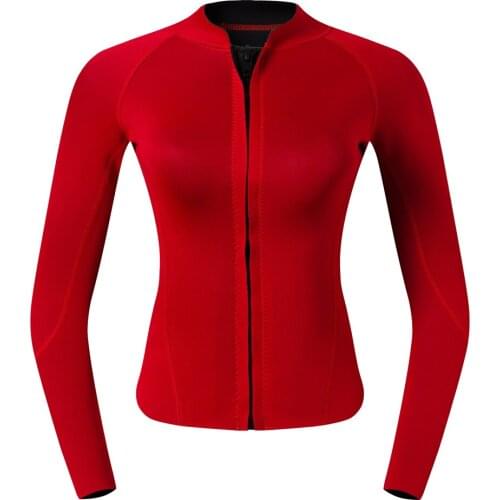 Women Wetsuit 2mm Suit Top Shirt Diving Swimming Jacket Red
