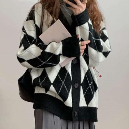 Women Winter Cardigan Knitted Sweater Sweet Loose Single Breasted V-Neck Korean Cardigan Oversized Sueter Tops Female