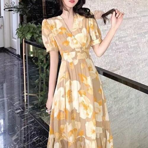 Large Size Print Woman Dress Summer 2021 New Short Sleeve Elegant Floral Dresses Lady Casual Loose Long Dress Female Robes 15468