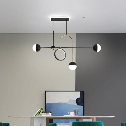 Gold or Black Simple LED Chandelier Modern Kitchen Island Long Hanging Light Dining Bar Office Coffee Restaurant Pendant Lamp