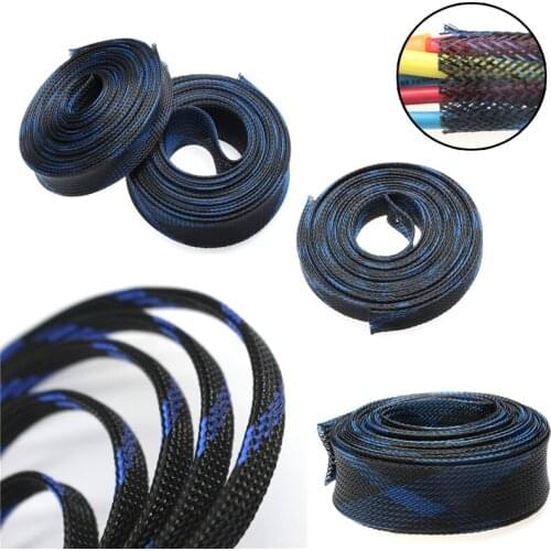 1/5M Cable Sleeve Blue&Black Expandable High Density Wire Protection PET Nylon Braided Sleeving Cables 3-30mm