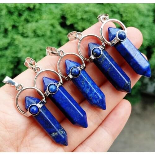 10pcs Lapis stone Hexagon Pendants Chakra Reiki Healing Amulet Wholesale