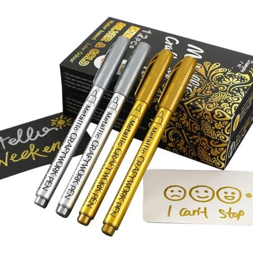 12pcs/lot Metallic Waterproof Permanent Paint Marker Pens Gold Silver For Drawing Students Stationery Канцелярия Для Школы 2021